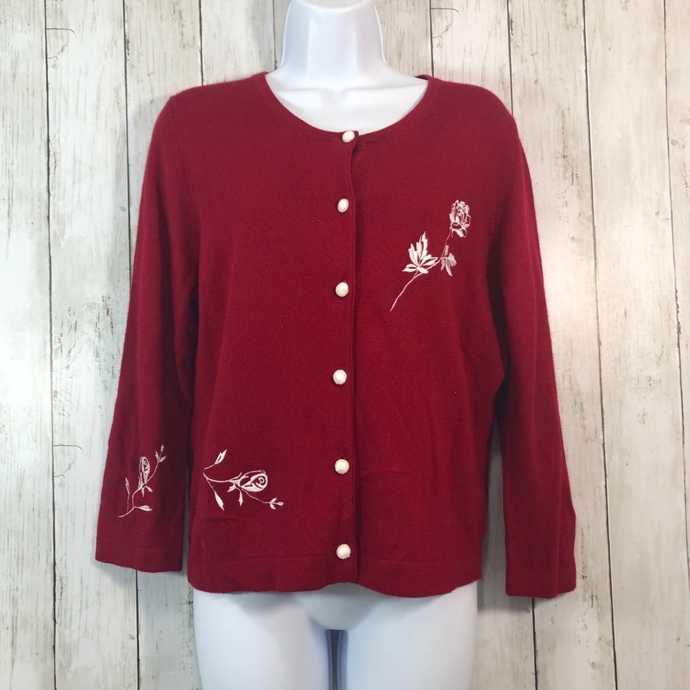 Moda International Silk Cashmere Rose Stitch Cardigan Large